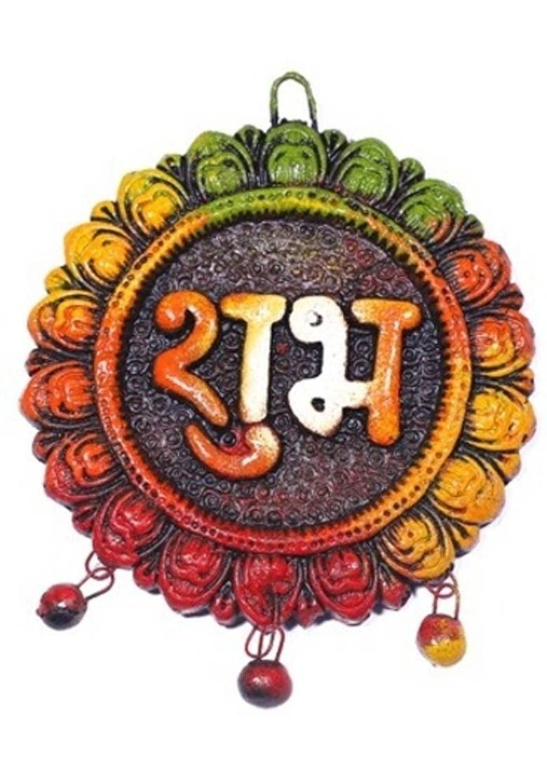 Pranavi Collection Shubh Labh handmade wall hanging Decorative Showpiece - 14 cm&nbsp;&nbsp;(Terracotta, Multicolor) - Indya
