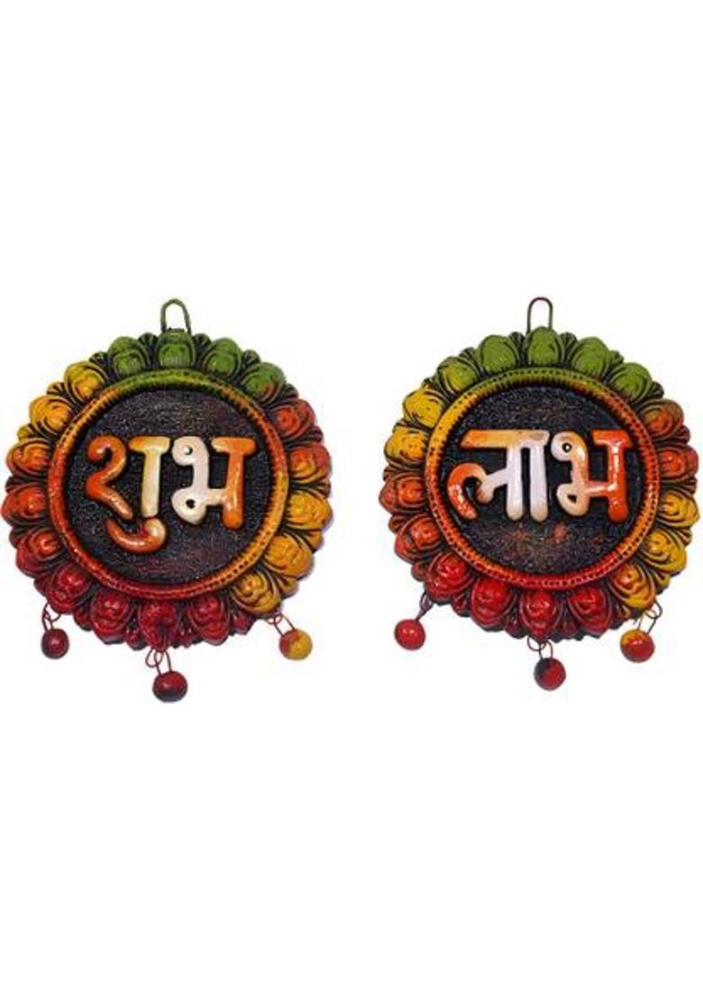 Pranavi Collection Shubh Labh handmade wall hanging Decorative Showpiece - 14 cm&nbsp;&nbsp;(Terracotta, Multicolor) - Indya