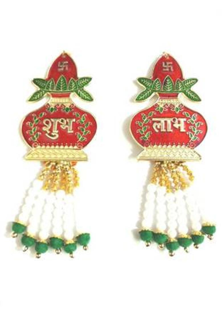 TANISHKA CREATIONS Shubh Labh Kalash Hangings Pair Decorative Showpiece - 14 cm&nbsp;&nbsp;(Metal, Plastic, Multicolor) - Indya