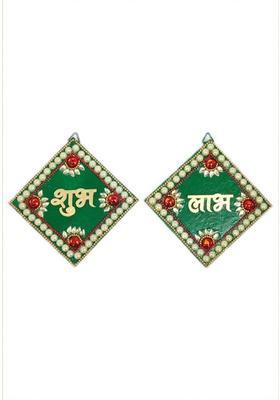 Gokulshoppe Shub Labh Kite Shape wall/Door Hanging Decorative Showpiece-10 cm Decorative Showpiece - 10 cm&nbsp;&nbsp;(Wood, Green)