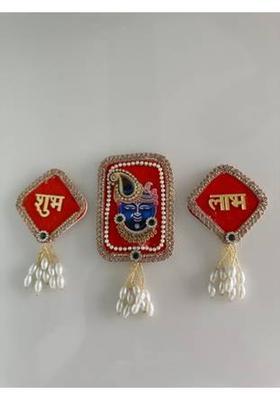 Indie Decor Shubh Labh Krishna Decorative Wall Hanging Toran Handmade Velvet Door Hanging Pack of 2&nbsp;&nbsp;(Red)