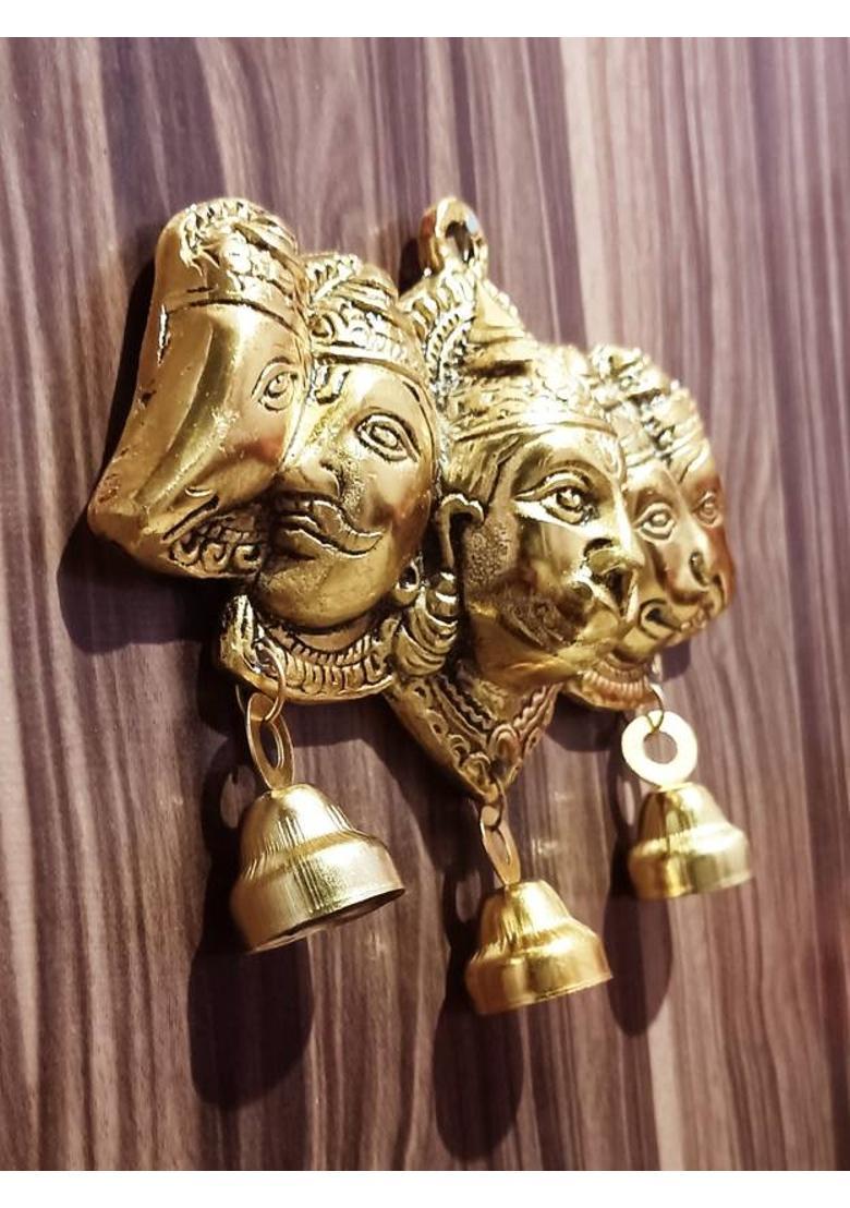 BattlePoint Panchmukhi Hanuman for Door Entrance Wall Hanging Bajrang Bali Idol Statue Decorative Showpiece - 15 cm&nbsp;&nbsp;(Metal, Gold) - Indya