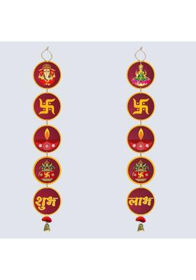 Home Delight Subh Labh Wooden Door Hanging Toran Wall Decor Home Decoration Items|Gift Items Pack of 2&nbsp;&nbsp;(26 inch X 4 inch, Multicolor)