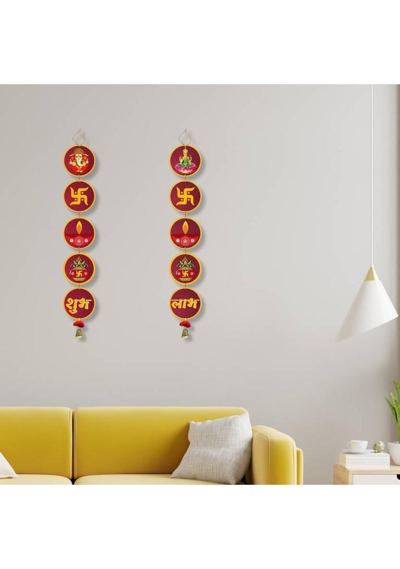 Home Delight Subh Labh Wooden Door Hanging Toran Wall Decor Home Decoration Items|Gift Items Pack of 2&nbsp;&nbsp;(26 inch X 4 inch, Multicolor) - Indya