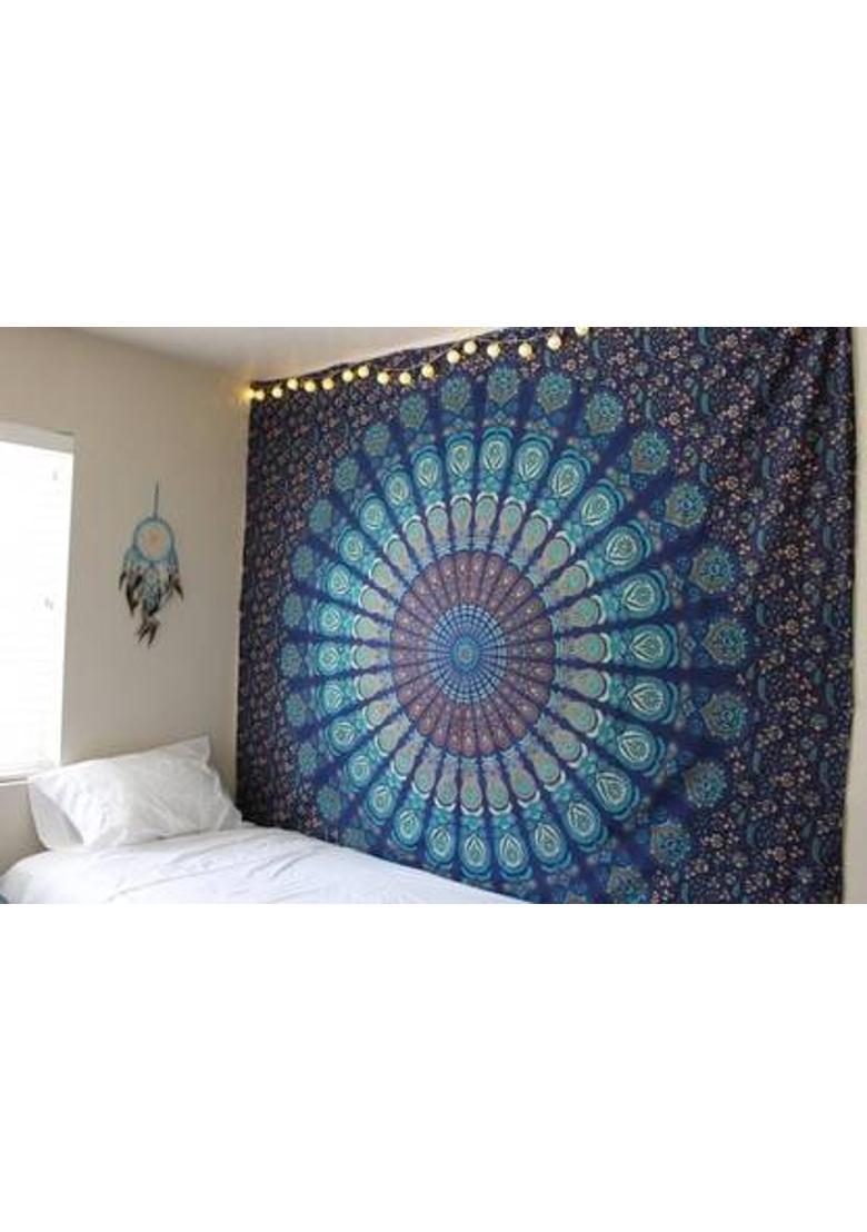 Art World Blue Twin Mandala Tapestry Wall Hanging Indian Cotton Tapestries Bedspread Picnic Beach Throw Blanket Wall Art Hippie Tapestry Bed Cover (Blue, Twin) Blue Twin Mandala Tapestry Tapestry&nbsp;&nbsp;(Multicolor) - Indya