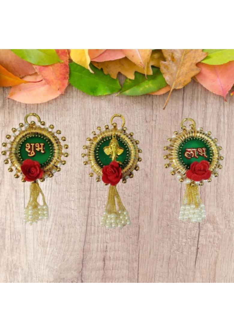 P A HEALTH AND FITNESS Decorative Wooden Shubh-Labh-Ganesha Hanging Sticker/Hook for Door/Wall Decor. Decorative Showpiece - 8 cm&nbsp;&nbsp;(Wood, Multicolor) - Indya