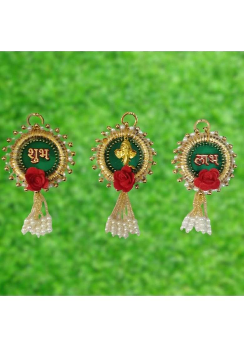 P A HEALTH AND FITNESS Decorative Wooden Shubh-Labh-Ganesha Hanging Sticker/Hook for Door/Wall Decor. Decorative Showpiece - 8 cm&nbsp;&nbsp;(Wood, Multicolor) - Indya