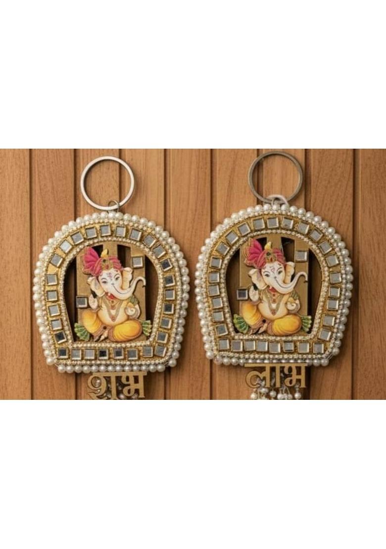 Riva collection Shubh Labh Decorative Door Hanging with Lord Ganesha | Diwali Decor (Set of 2) Decorative Showpiece - 17.5 cm&nbsp;&nbsp;(Plastic, Gold) - Indya