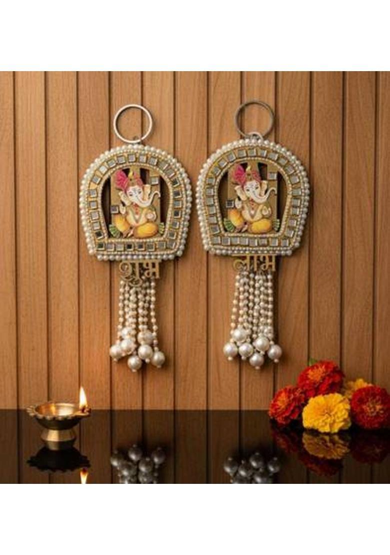 Riva collection Shubh Labh Decorative Door Hanging with Lord Ganesha | Diwali Decor (Set of 2) Decorative Showpiece - 17.5 cm&nbsp;&nbsp;(Plastic, Gold) - Indya