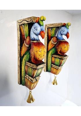 JlineArts Colorful Peacock Wall Brackets - Hand Carved Wooden Pair 12 Inch Decor Decorative Showpiece - 30 cm&nbsp;&nbsp;(Wood, Multicolor)