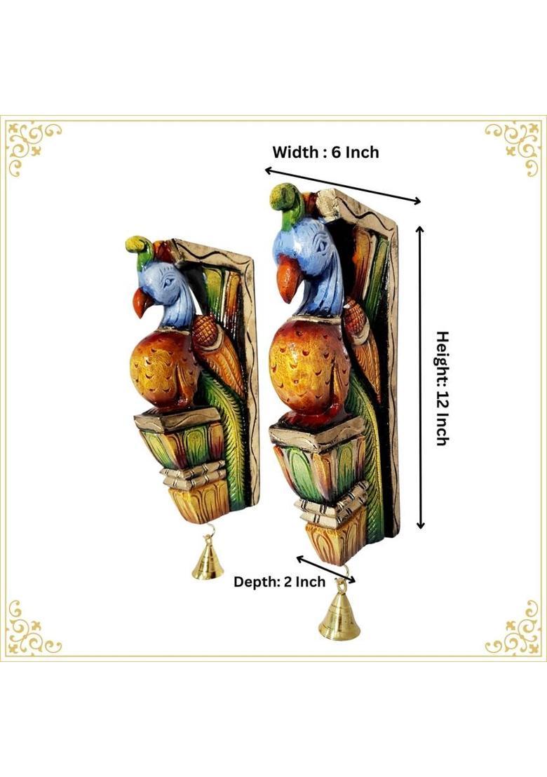 JlineArts Colorful Peacock Wall Brackets - Hand Carved Wooden Pair 12 Inch Decor Decorative Showpiece - 30 cm&nbsp;&nbsp;(Wood, Multicolor) - Indya