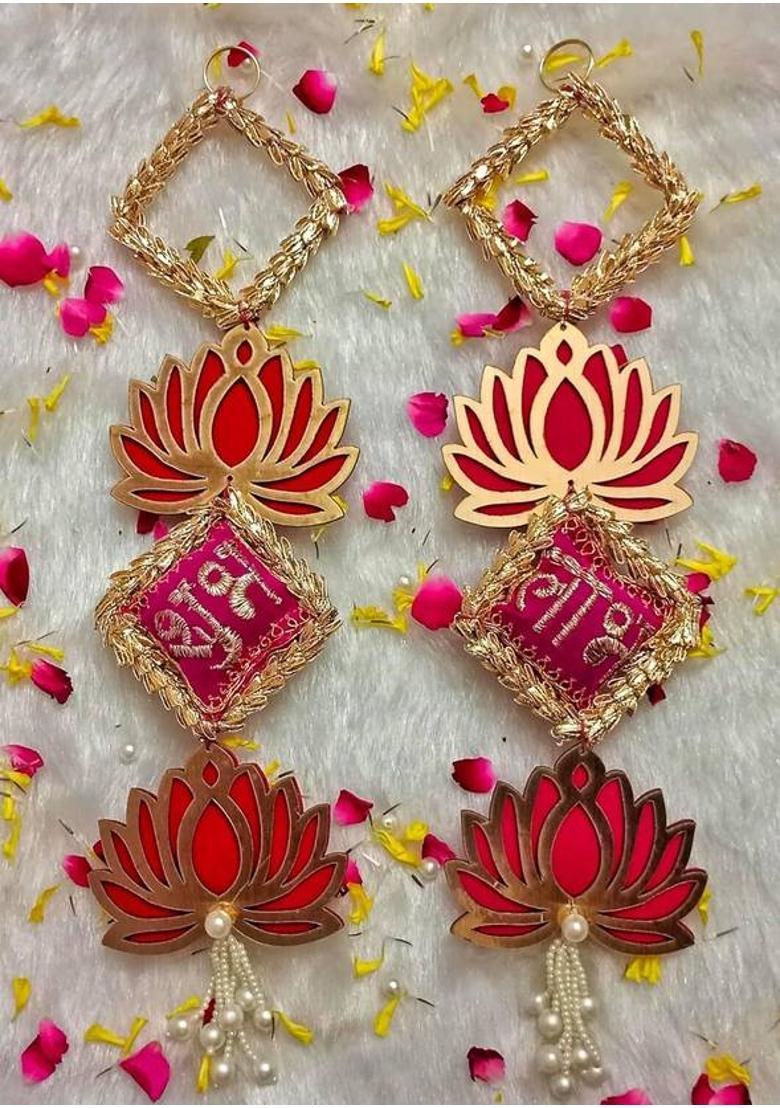 CTW CTW Shubh Labh Door Hanging for Diwali Wall Hangings for Home Decoration. Decorative Showpiece - 35 cm&nbsp;&nbsp;(Wood, Pink) - Indya