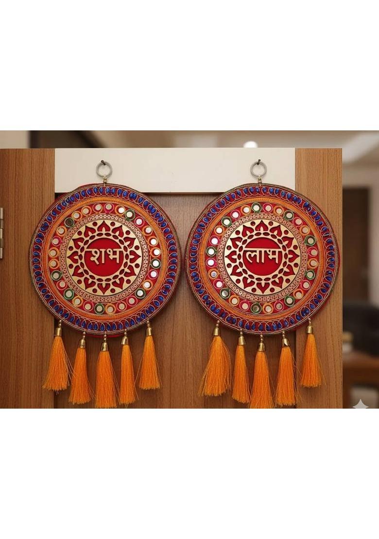 SAPTARISHI Shubh Labh Door Hangings beautifull embroidery for Diwali Decor Your Side Door Decorative Showpiece - 19 cm&nbsp;&nbsp;(Fabric, Multicolor) - Indya