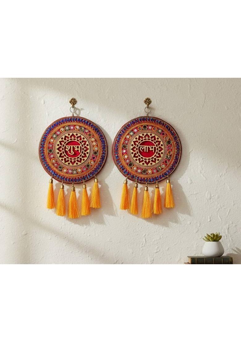 SAPTARISHI Shubh Labh Door Hangings beautifull embroidery for Diwali Decor Your Side Door Decorative Showpiece - 19 cm&nbsp;&nbsp;(Fabric, Multicolor) - Indya