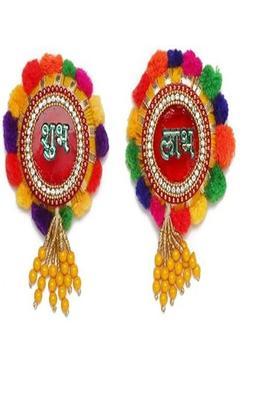 Brown Leaf Decorative Shubh Labh Sticker Decoration For Diwali&nbsp;&nbsp;(Multicolor)