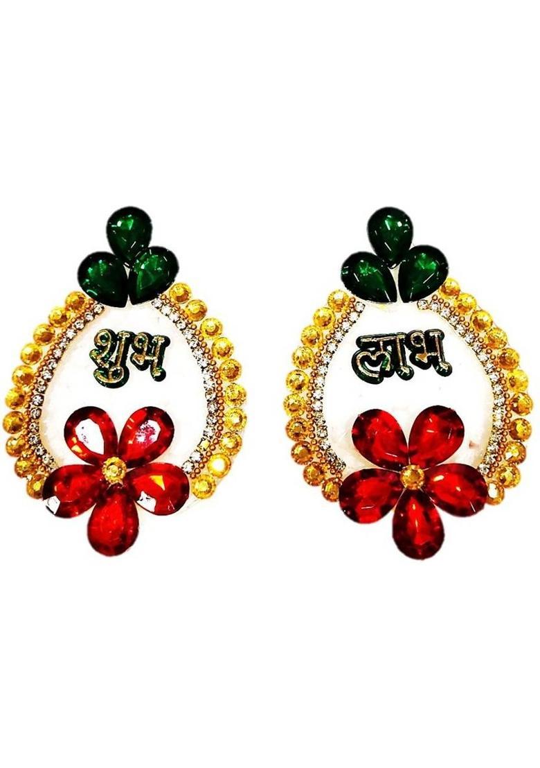 PAPU G DESIGNER SHUBH-LABH IN ACRYLIC TO STICK ON WALL FOR HOME DECOR ON FESTIVALS Decorative Showpiece - 10 cm&nbsp;&nbsp;(Plastic, Red) - Indya