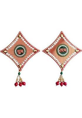 P A HEALTH AND FITNESS P.A.Multicolor Attractive Decorative l Shubh Labh with Latkan & Hook For Home/Mandir Door/ Wall Decoration [Pack of 2] Decorative Showpiece - 18 cm&nbsp;&nbsp;(Gold Plated, Gold, Red, Green)