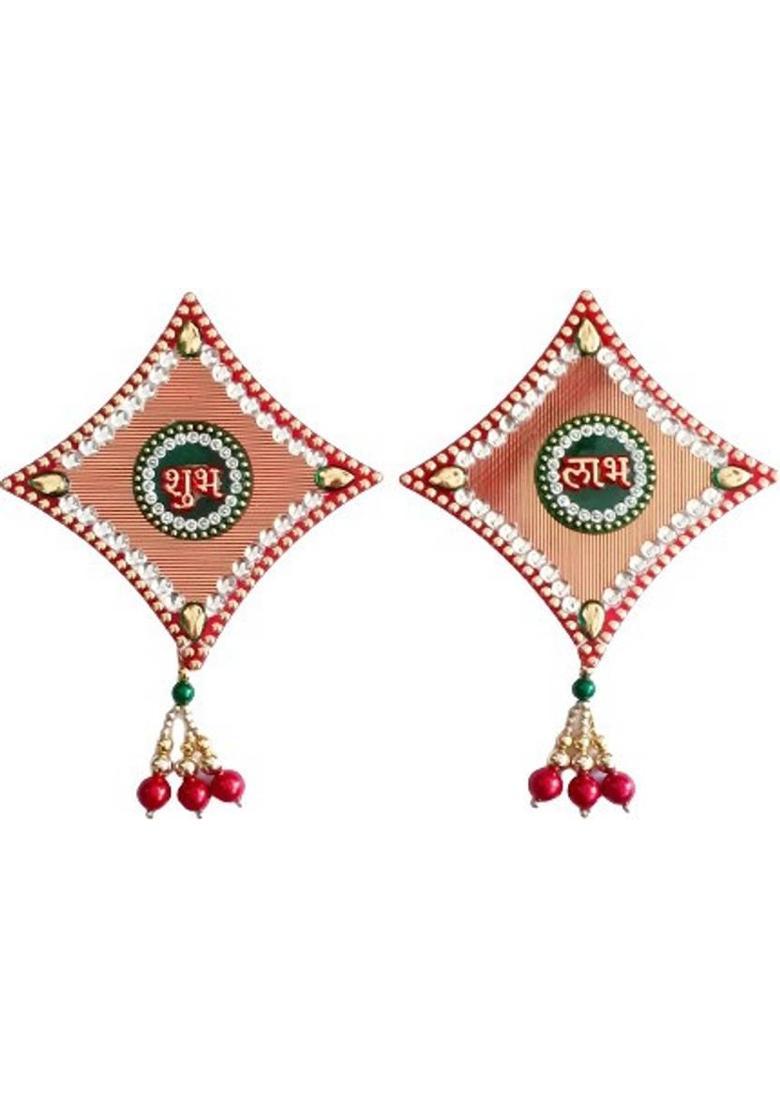 P A HEALTH AND FITNESS P.A.Multicolor Attractive Decorative l Shubh Labh with Latkan & Hook For Home/Mandir Door/ Wall Decoration [Pack of 2] Decorative Showpiece - 18 cm&nbsp;&nbsp;(Gold Plated, Gold, Red, Green) - Indya
