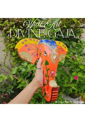 Ambikala Arts Hand Painted Rajasthani Elephant Head Decorative Showpiece - 30 cm&nbsp;&nbsp;(Wood, Orange)
