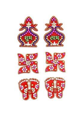 Macsen Acrylic Designer Shubh Labh Sticker, Swastika and Laxmi charan paduka for Door and Wall Decoration, Diwali Decor Set - 6 Piece (Set of 3) Decorative Showpiece - 7.5 cm&nbsp;&nbsp;(Plastic, Multicolor)