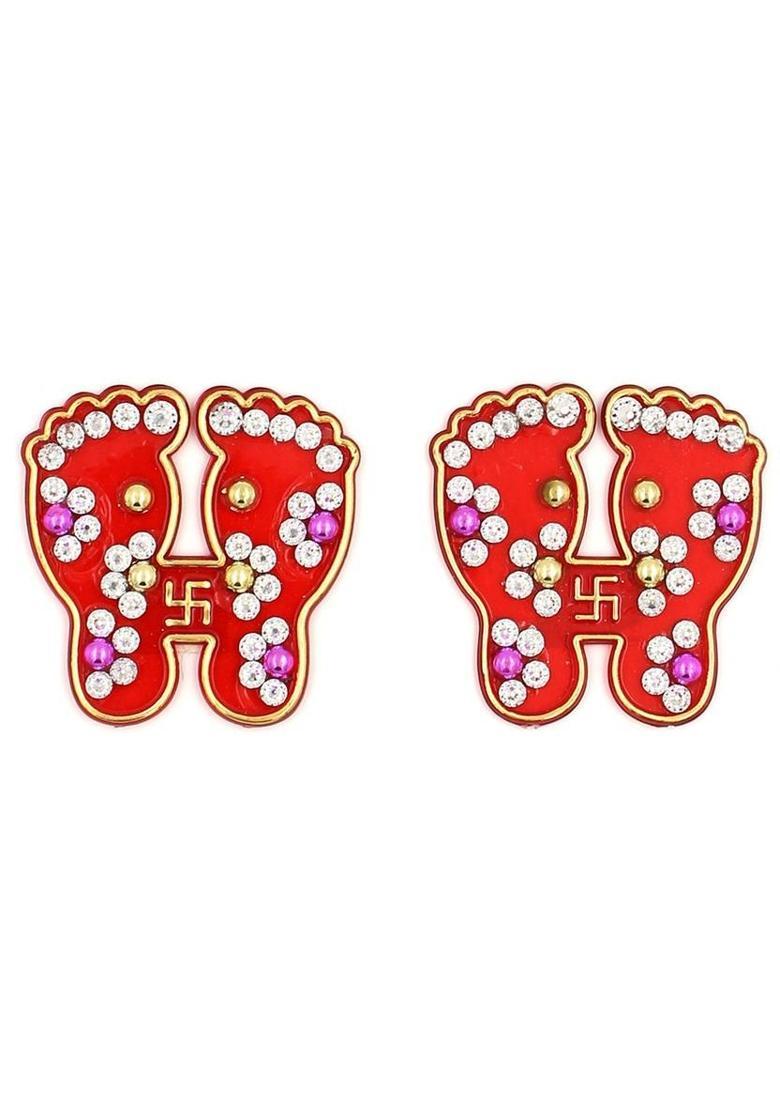 Macsen Acrylic Designer Shubh Labh Sticker, Swastika and Laxmi charan paduka for Door and Wall Decoration, Diwali Decor Set - 6 Piece (Set of 3) Decorative Showpiece - 7.5 cm&nbsp;&nbsp;(Plastic, Multicolor) - Indya