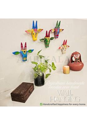 Ambikala Arts Rajasthani Hand Painted Wooden Cow Head Wall Hanging Set of 5, Multicolor Decorative Showpiece - 15.25 cm&nbsp;&nbsp;(Wood, Multicolor)