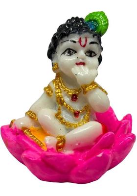 VENTERPRISES Marble Dust Makhan Chor Laddu Gopal Sitting on Lotus/Baal Gopal Statue for Home, Decorative Showpiece - 6 cm&nbsp;&nbsp;(Marble, Multicolor)