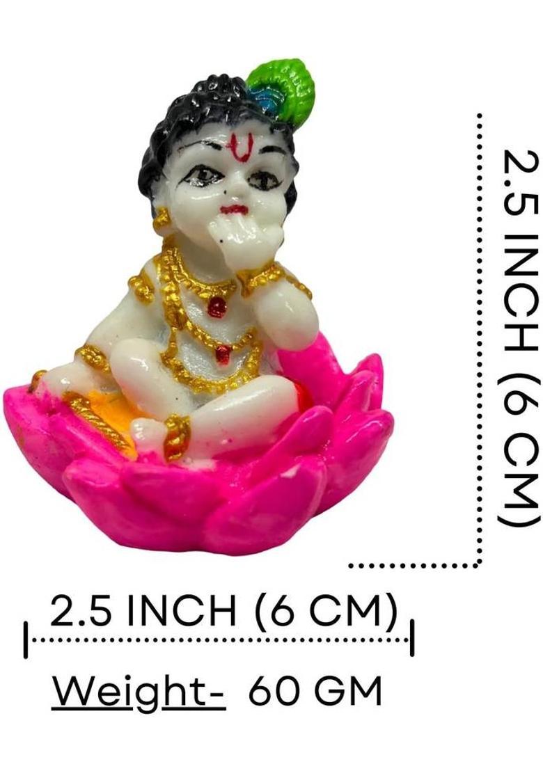 VENTERPRISES Marble Dust Makhan Chor Laddu Gopal Sitting on Lotus/Baal Gopal Statue for Home, Decorative Showpiece - 6 cm&nbsp;&nbsp;(Marble, Multicolor) - Indya