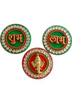 P A HEALTH AND FITNESS Decorated Shubh-Labh-Ganesha Stickers for Home/Mandir Door/Wall Decor.. Decorative Showpiece - 6.5 cm&nbsp;&nbsp;(Plastic, Red, Green)