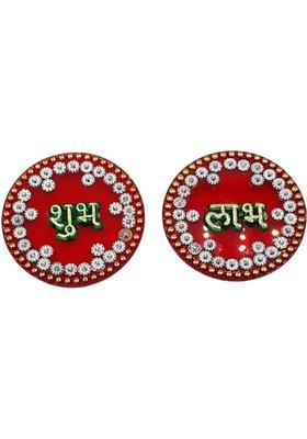 Tej Gifts Acrylic Shubh Labh Wall Sticker | Hand Crafted | Home Decor Traditional Sticker&nbsp;&nbsp;(5 cm X 5 cm, Dark Red)