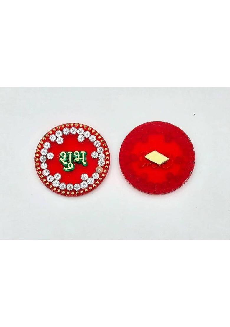 Tej Gifts Acrylic Shubh Labh Wall Sticker | Hand Crafted | Home Decor Traditional Sticker&nbsp;&nbsp;(5 cm X 5 cm, Dark Red) - Indya