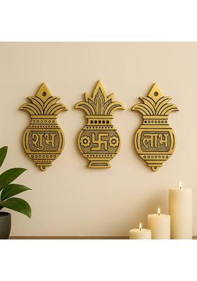 Mojo Jojo Brass Shubh Labh Swastik Kalash Wall Hanging Set – Traditional Entrance Décor Decorative Showpiece - 12 cm&nbsp;&nbsp;(Brass, Gold)