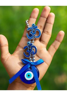 sculpmart Evil Eye Hanging with Double Om Design Silver Finish for Home and Main Door Decorative Showpiece - 17 cm&nbsp;&nbsp;(Metal, Blue)