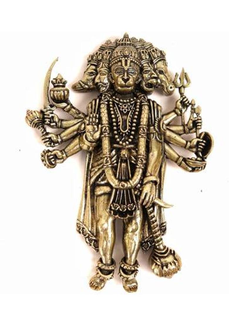 The Spiritual Living Panchmukhi Hanuman for Home | Panchmukhi Hanuman for Main Door | Vastu Remedy Decorative Showpiece - 1.3 cm&nbsp;&nbsp;(Brass, Gold) - Indya