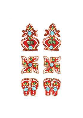 Macsen Acrylic Designer Shubh Labh Sticker, Swastika and Laxmi charan paduka for Door and Wall Decoration, Diwali Decor Set - 6 Piece (Set of 3) Decorative Showpiece - 7.5 cm&nbsp;&nbsp;(Plastic, Multicolor)
