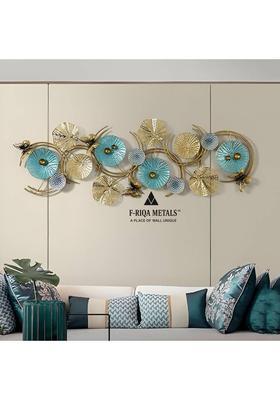 F RIQA METALS 3D Metal Wall Art for Living Room Golden Teal Circle Design Wall Hanging Décor Decorative Showpiece - 110 cm&nbsp;&nbsp;(Iron, Multicolor)