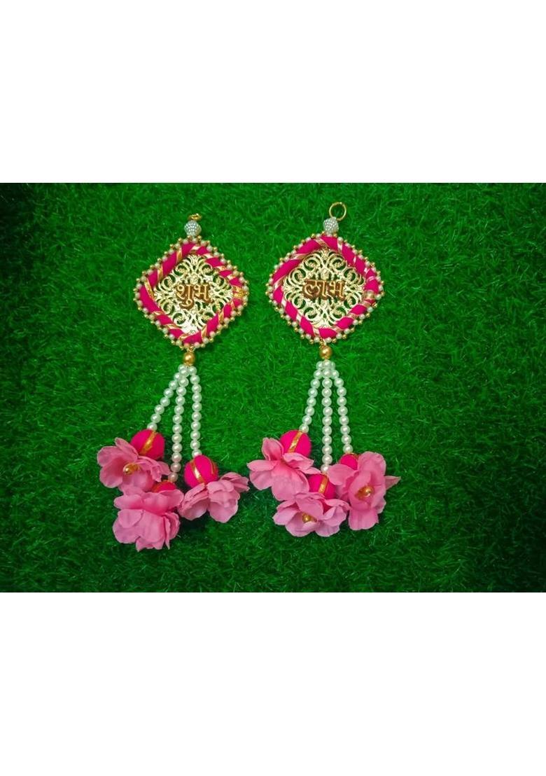 CTW Shubh Labh Door Hanging for Diwali Floral Wall Hangings for Home Decoration Decorative Showpiece - 30 cm&nbsp;&nbsp;(Fabric, Pink) - Indya