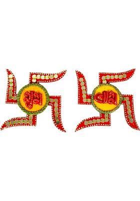 ADORN WORLD Wooden & Paper Shubh Labh Door Hanging | Swastik Wall Hanging & Symbol for Home Decorative Showpiece - 13.97 cm&nbsp;&nbsp;(Paper Mache, Multicolor)