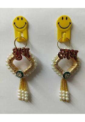 Neha Shubh Labh for Door Entrance | 1 Pair | Beautiful Side Door Hangings | Decorative Showpiece - 2 cm&nbsp;&nbsp;(Wood, Gold, Yellow)