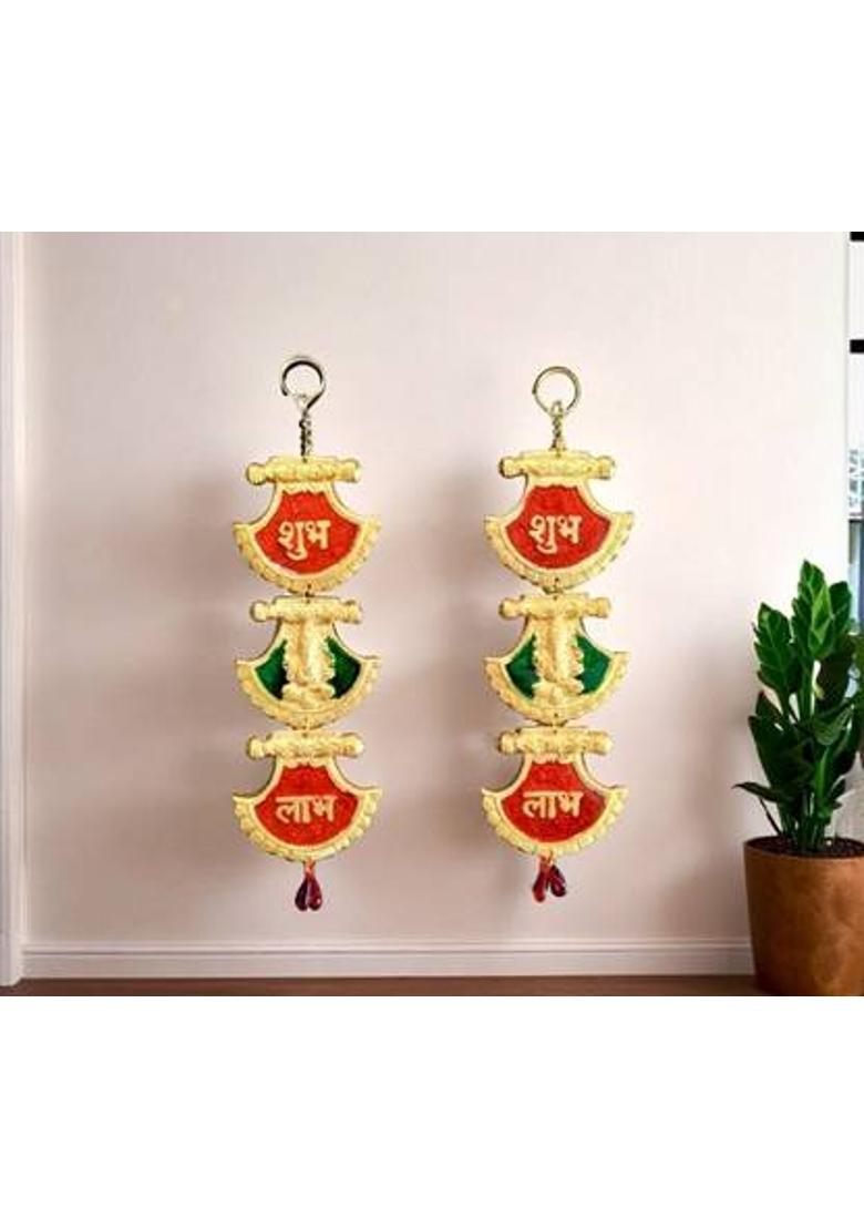 The Classic Treasure Decorative Shubh Labh Wall Hanging with Ganesh,Set of 2 Decorative Showpiece - 16 cm&nbsp;&nbsp;(Metal, Gold) - Indya