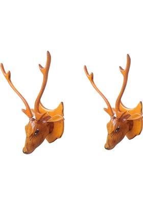 Mampi enterprises Wooden Deer head set of 02 small Decorative Showpiece - 32 cm&nbsp;&nbsp;(Wood, Brown)