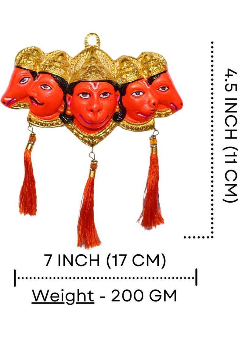 salvusappsolutions Panchmukhi Hanuman Ji Face Wall Hanging for Protection (Orange_4.5x7 Inch) Decorative Showpiece - 17 cm&nbsp;&nbsp;(Metal, Orange) - Indya