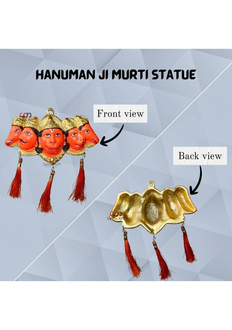salvusappsolutions Panchmukhi Hanuman Ji Face Wall Hanging for Protection (Orange_4.5x7 Inch) Decorative Showpiece - 17 cm&nbsp;&nbsp;(Metal, Orange) - Indya