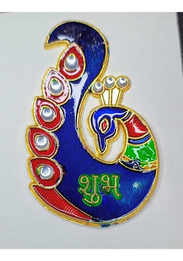 RIVA Colletion Shubh labh Peacock style with Swastik door Sicker Decorative Showpiece - 15.5 cm&nbsp;&nbsp;(Plastic, Blue, Green, Red, Gold) - Indya