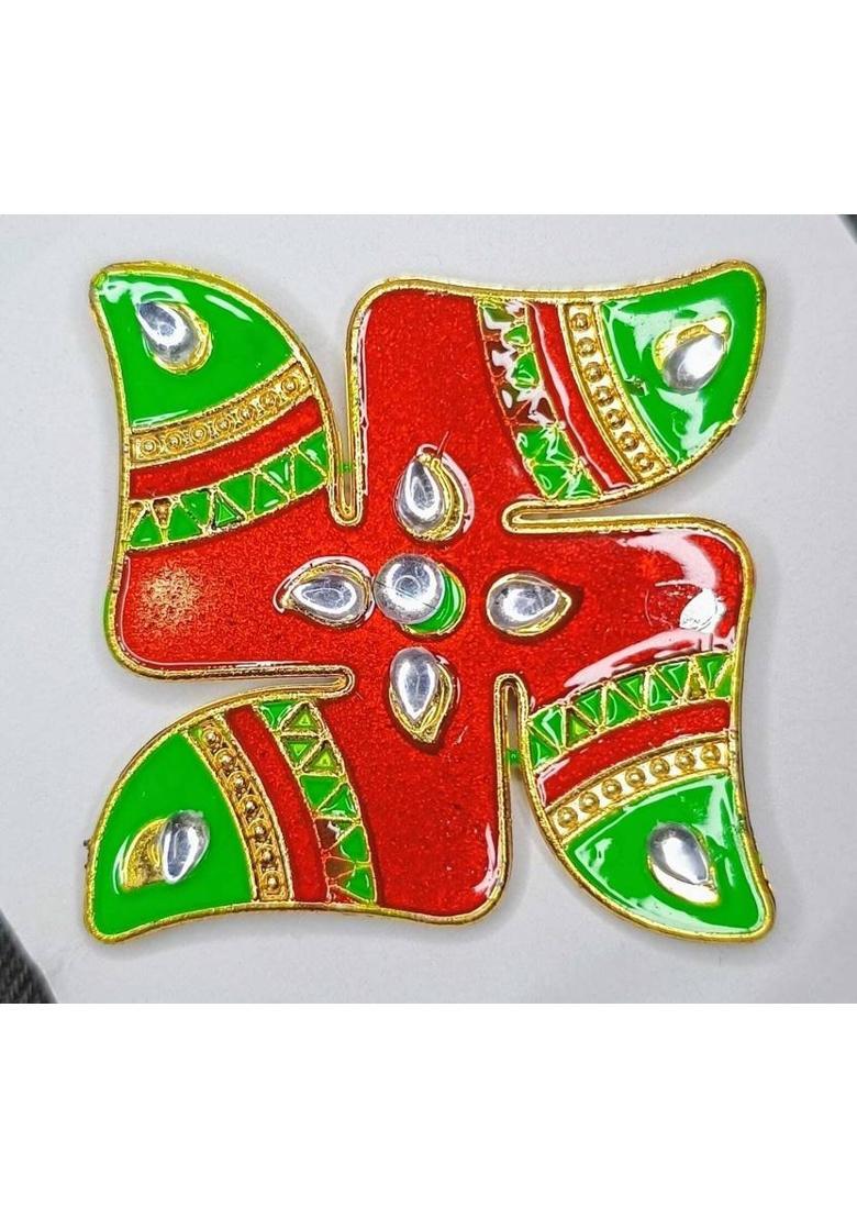 RIVA Colletion Shubh labh Peacock style with Swastik door Sicker Decorative Showpiece - 15.5 cm&nbsp;&nbsp;(Plastic, Blue, Green, Red, Gold) - Indya