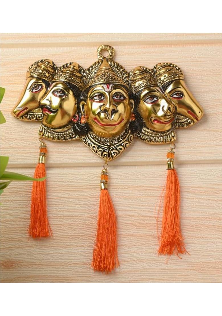 RADHA KRISHNA HANDICRAFT Panchmukhi Hanuman Ji showpiece decoration Decorative Showpiece - 15 cm&nbsp;&nbsp;(Aluminium, Gold) - Indya
