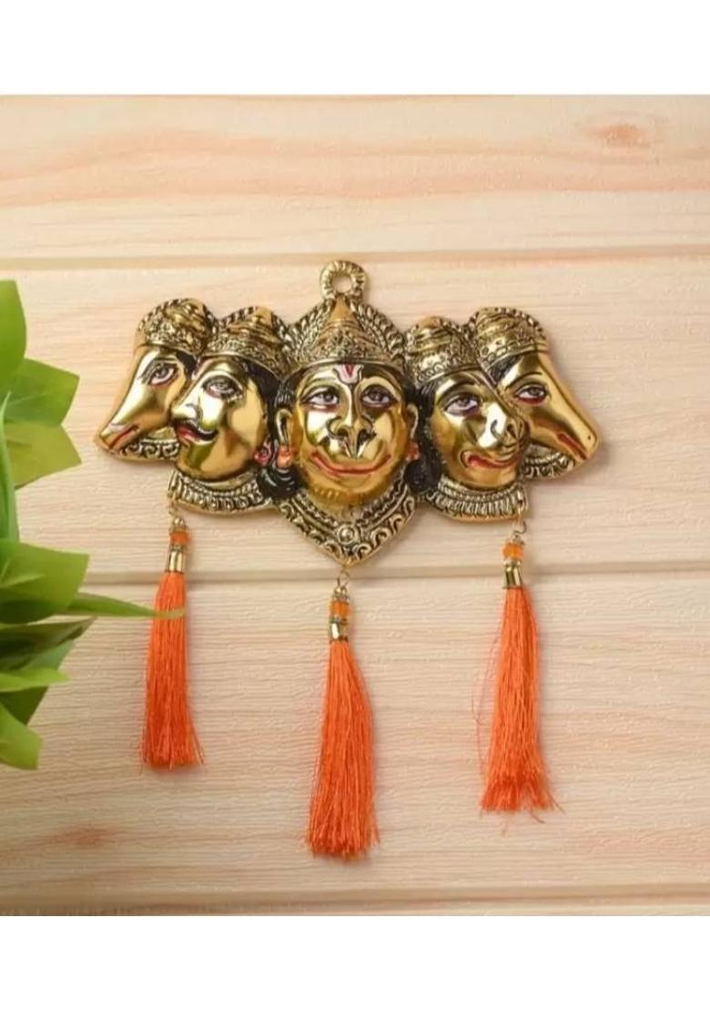 RADHA KRISHNA HANDICRAFT Panchmukhi Hanuman Ji showpiece decoration Decorative Showpiece - 15 cm&nbsp;&nbsp;(Aluminium, Gold) - Indya