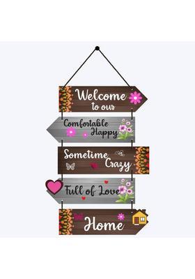 Home Delight Floral Decorative Welcome To Our Home Wooden Wall Hanging Home Items&nbsp;&nbsp;(26 inch X 12 inch, Brown, Grey)