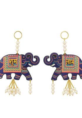 HASTTAKSHARA Shubh Labh Decorative Elephant Hanging Set with Pearls Entrance & Festive Décor Decorative Showpiece - 18 cm&nbsp;&nbsp;(Wood, Blue)