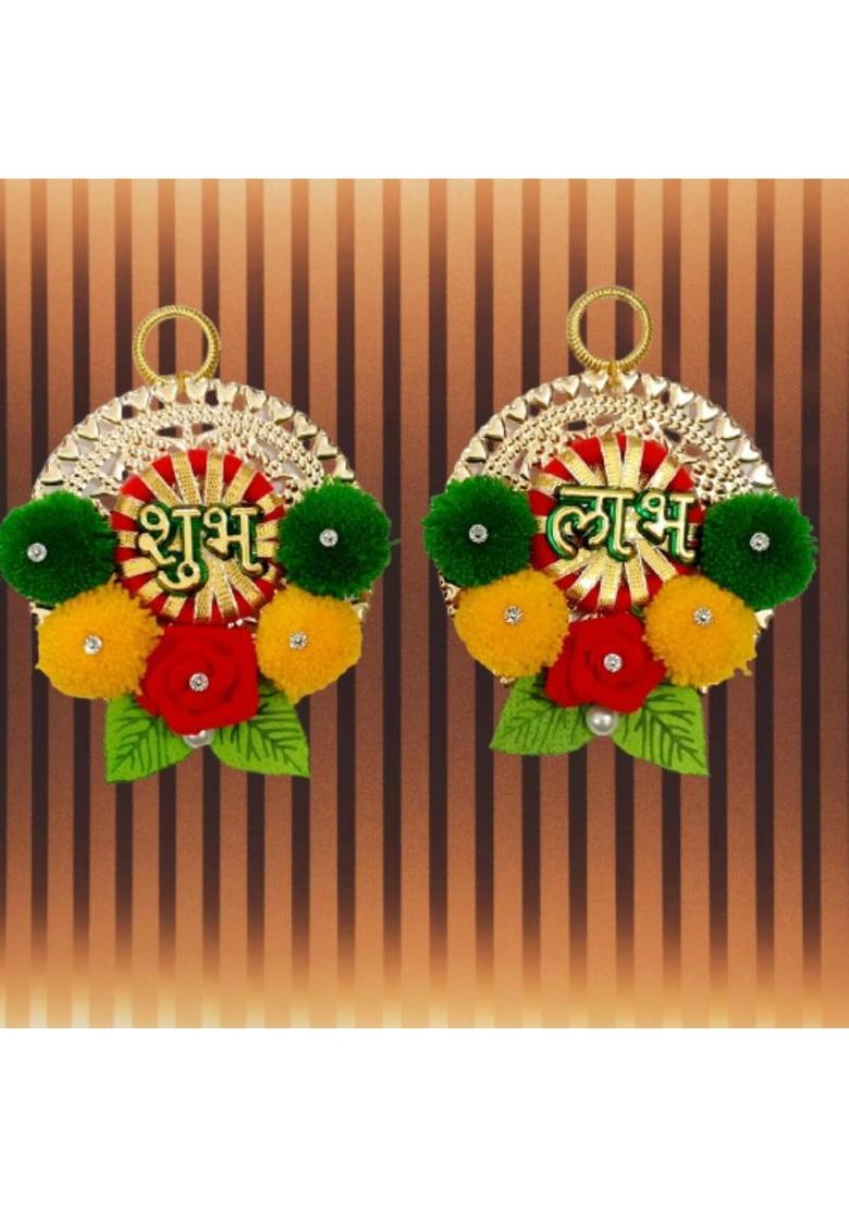 P A HEALTH AND FITNESS P.A.Decorative Metel Shubh Labh Hook Hanging Stickers Main Door/Wall Decor[2Pic] Pack of 2&nbsp;&nbsp;(Multicolor) - Indya